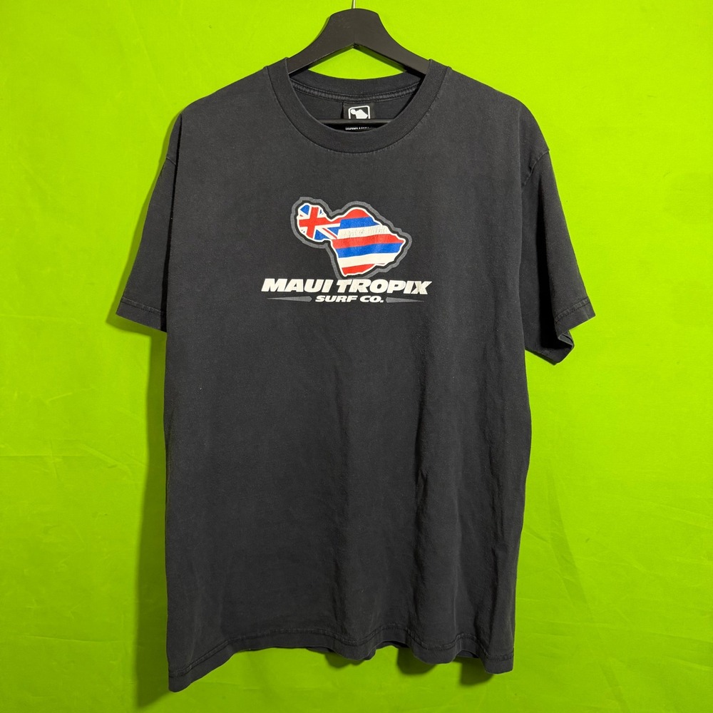 Maui Tropix Surf Co Hawaii Flag Island Graphic T-Shirt Black Mens Large